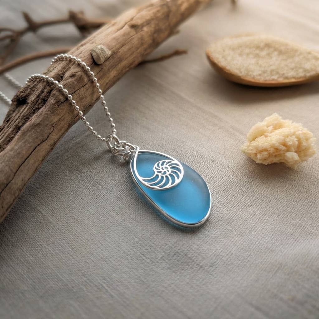 Eco Glass Nautilus Drop Necklace