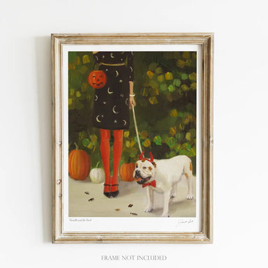Whimsical art print titled 'Danielle and the Devil' sporting saturated colors and bold designs, perfect for adding a sprinkle of mischief to your walls!