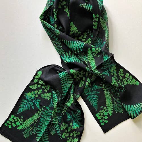 Midnight Fern cotton scarf by Nina J, limited-edition wearable art inspired by nature
