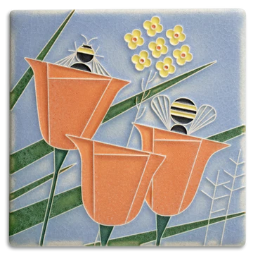 flowers with bee's ceramic tile