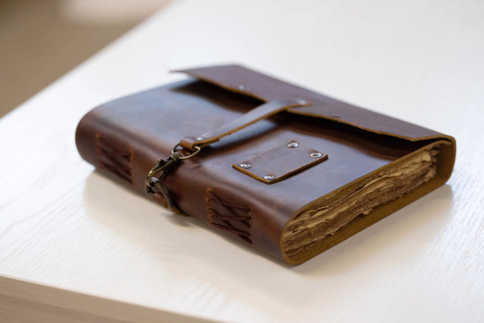 leather journal with ruffled pages