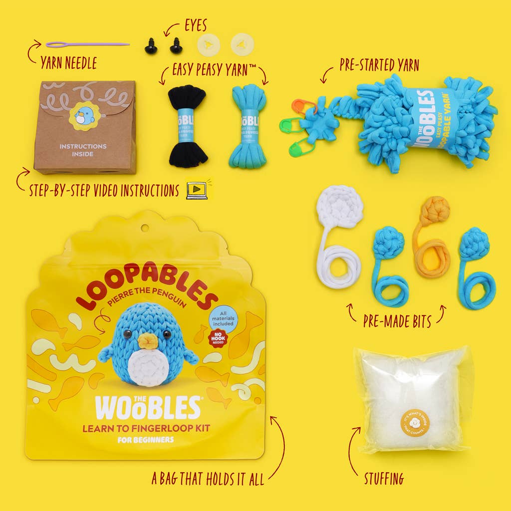 The Woobles Pierre the Penguin Loopables fingerlooping kit
