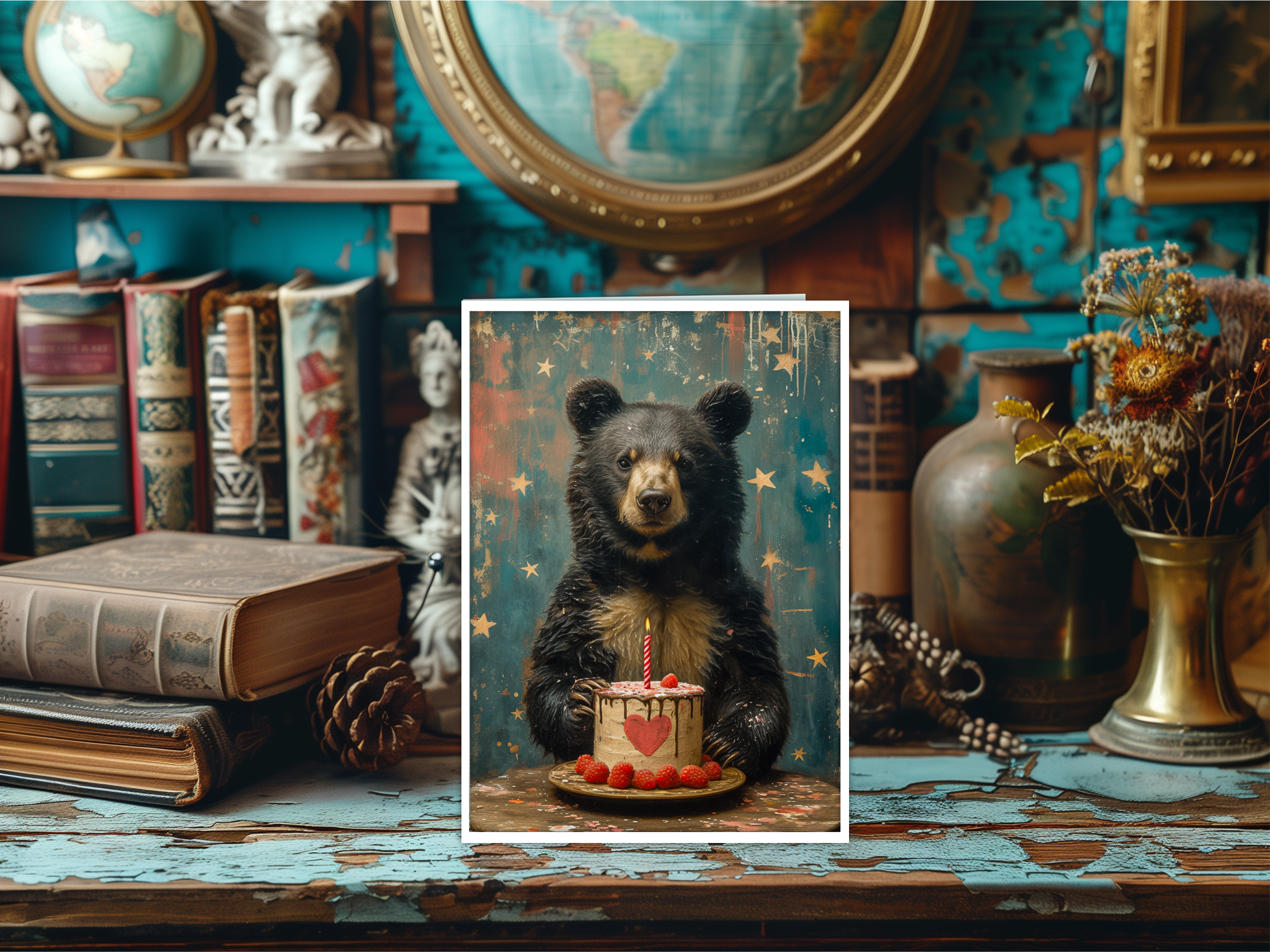 bear holding a birthday cake