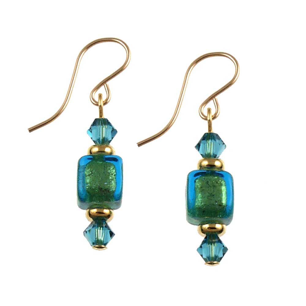 blue crystal box drop earrings