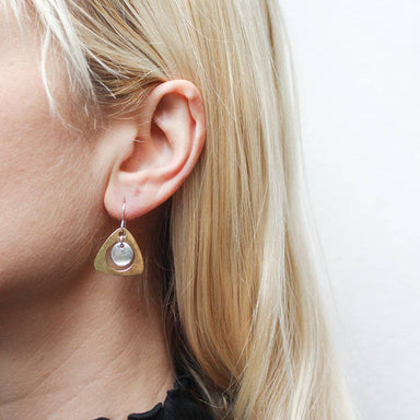 Medium Cutout Rounded Triangle with Hanging Disc Wire Earrings by Marjorie Baer, handcrafted jewelry made in California