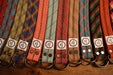 Belts made from retired climbing rope in assorted colors.