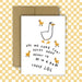 Greeting card with ducks illustration and text 'Are we sure that ducks were meant to be in a row cause LOL'