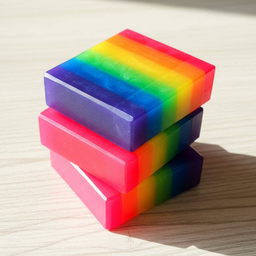 Beautifully wrapped Rainbow Pride Handcrafted Soap, eco-friendly packaging reflecting the LGBTQ+ Pride theme.