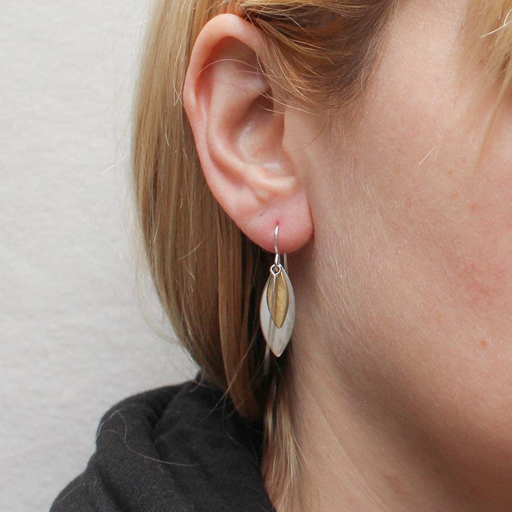 Layered Leaves and Swoop Earrings by Marjorie Baer, handcrafted jewelry made in California