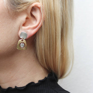 Square with Cutout Tapered Rounded Rectangle with Hanging Disc Post Earrings by Marjorie Baer, handcrafted jewelry made in California