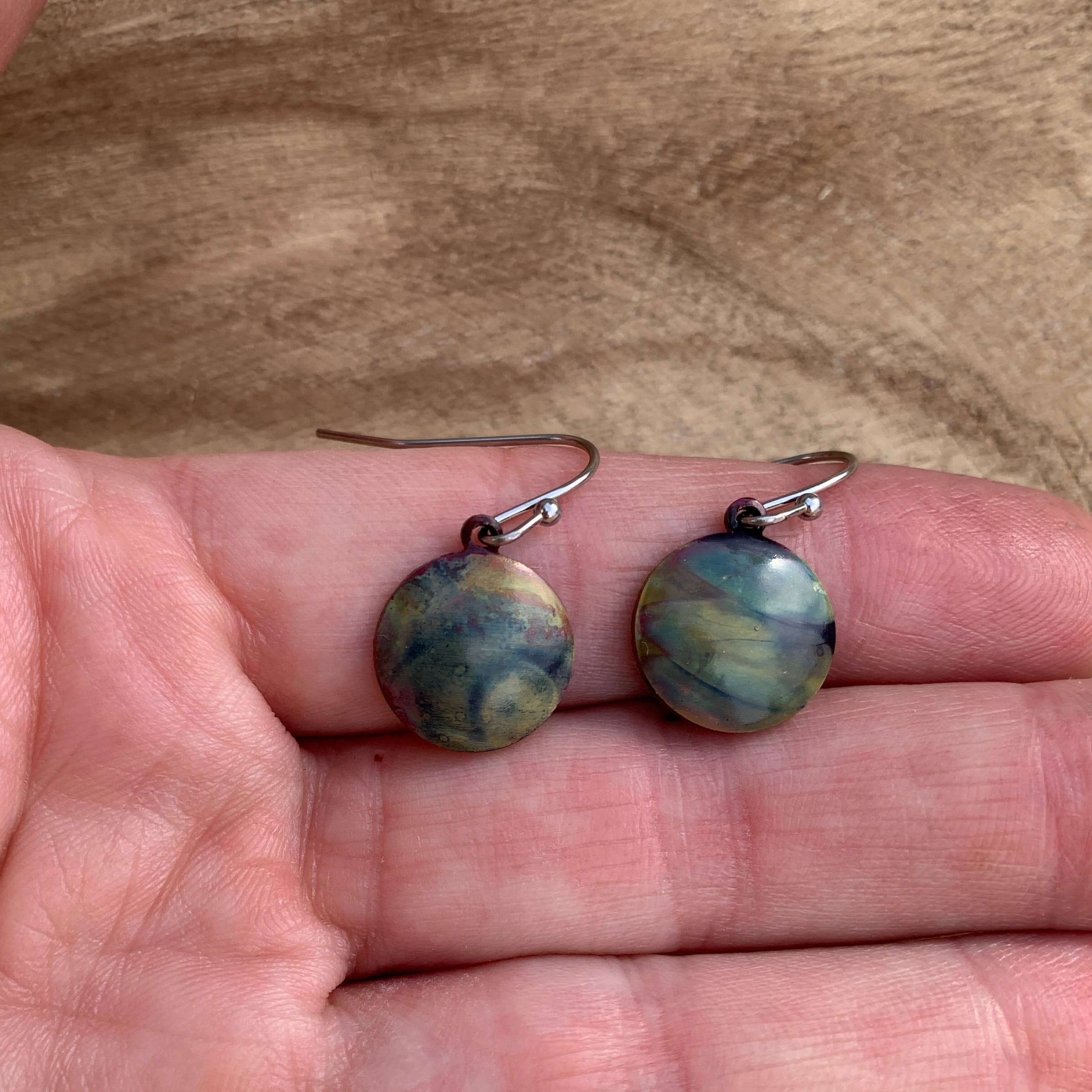 Small Round Fire Painted Copper Earrings