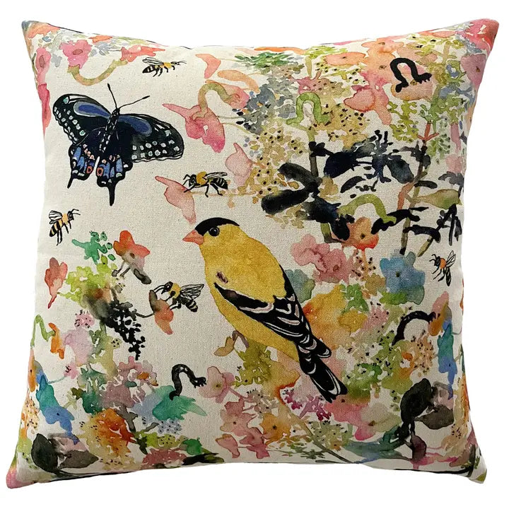 birds and butterflies throw pillow