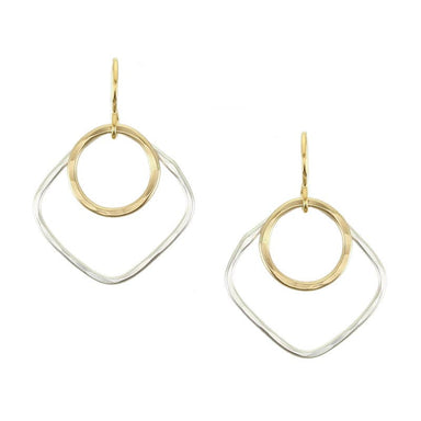 Medium Square and Round Rings Wire Earrings by Marjorie Baer, handcrafted jewelry made in California