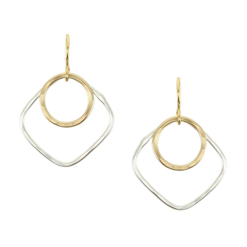 Medium Square and Round Rings Wire Earrings by Marjorie Baer, handcrafted jewelry made in California