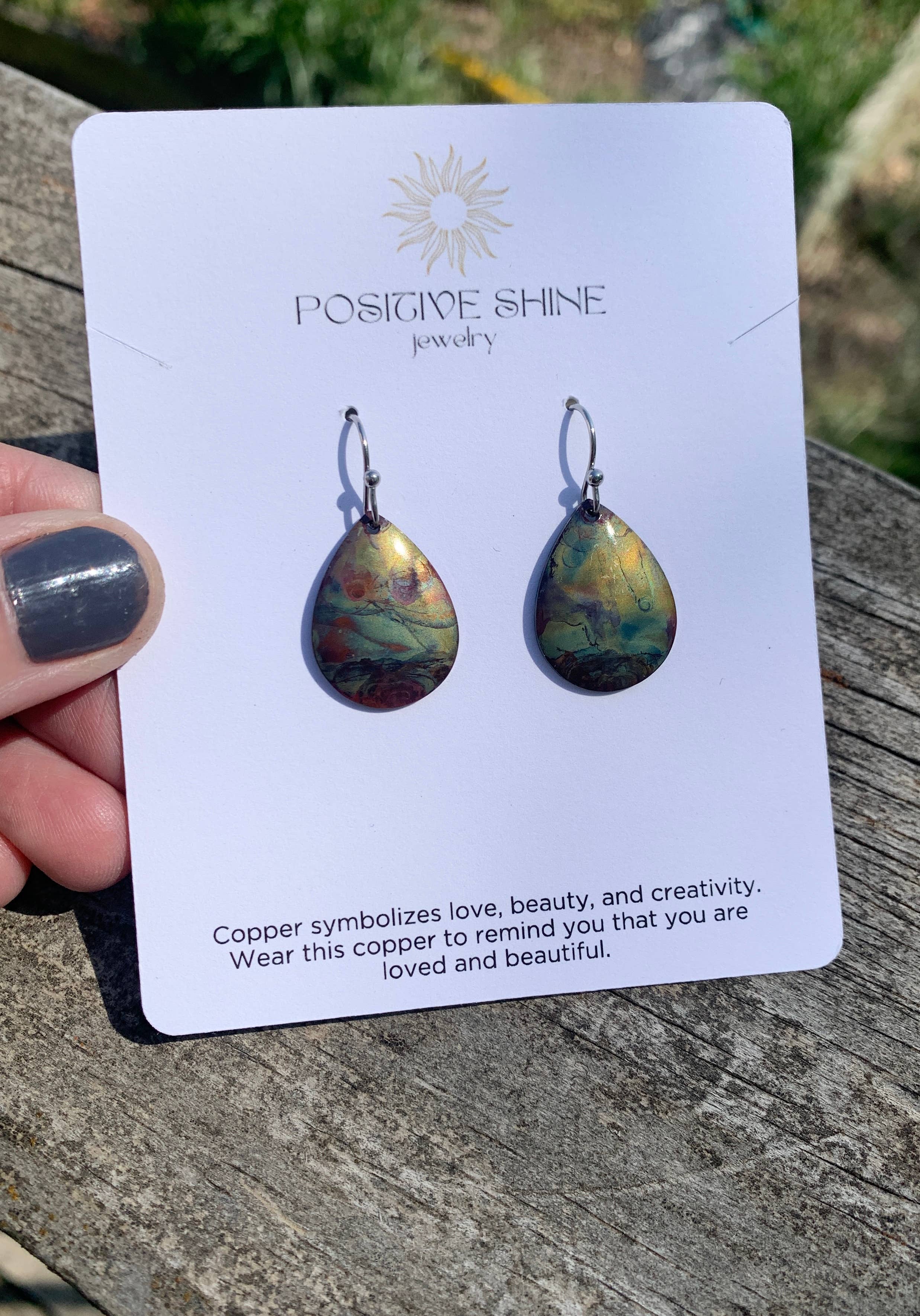 Small Teardrop Fire Painted Copper Earrings