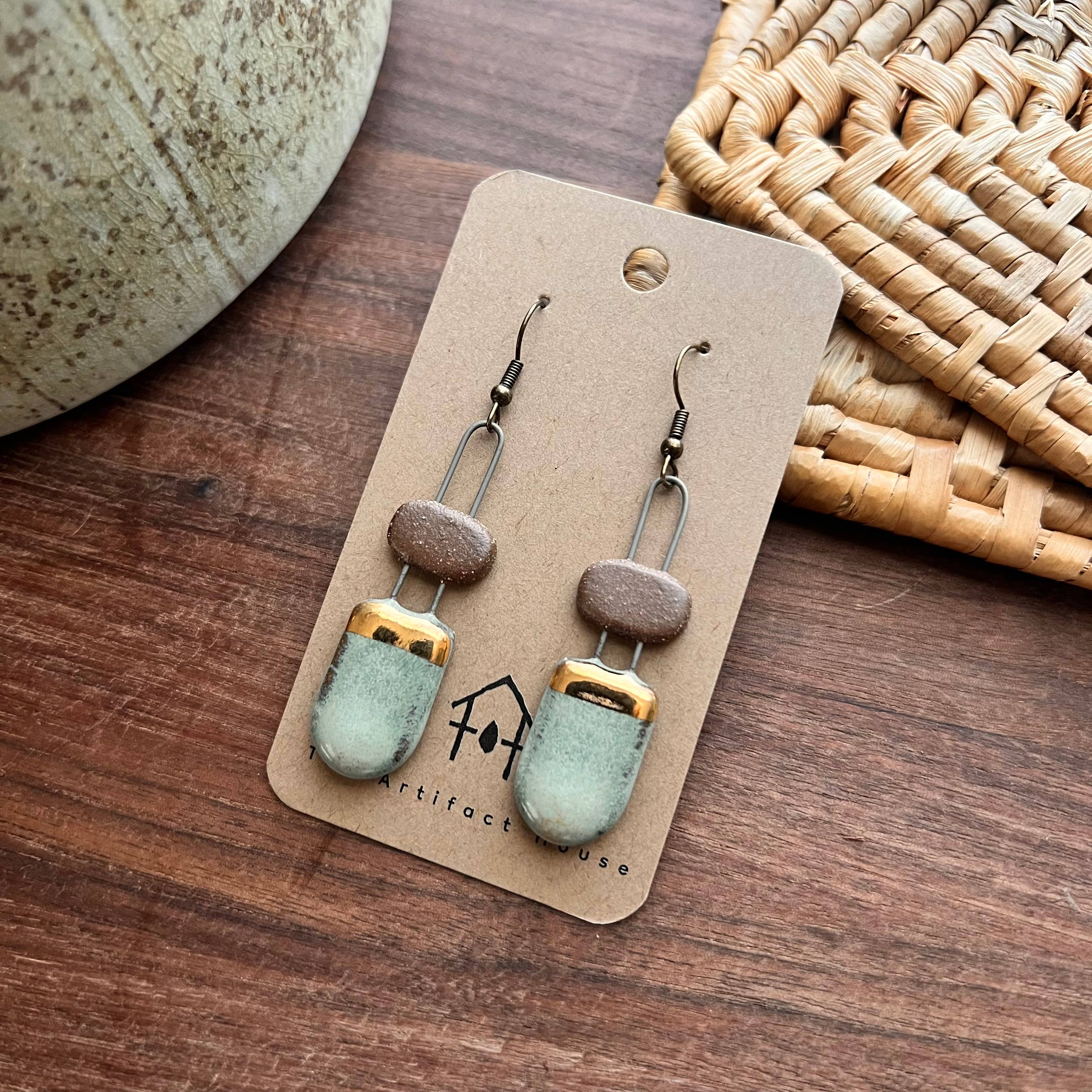 Turquoise and Natural Clay Two Piece Rounded Earrings