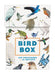 Bird Box | 100 Postcards by 10 Artists featuring various bird illustrations, published by Chronicle Books. The image displays the beautifully designed postcard box adorned with artistic renderings of different bird species.