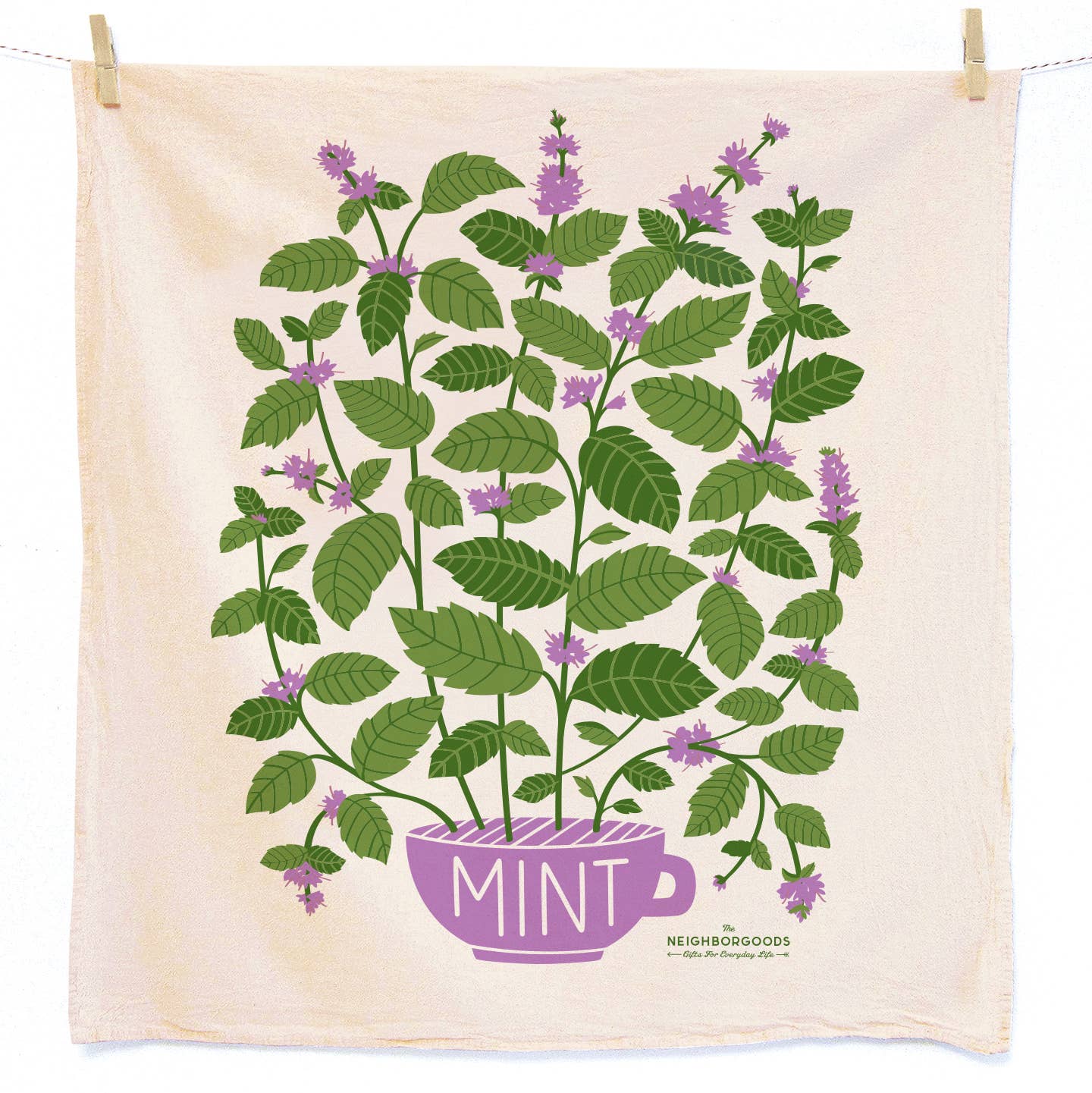 Fresh Herbs (Basil, Mint) - Tea Towel Set of 2 arranged neatly, highlighting the vibrant herb designs on each towel.