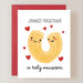 Firefly Paper Studio Card Collection depicting a cute macaroni illustration with hearts, captioned 'Joined Together in Holy Macaroni', a whimsical card for special occasions.