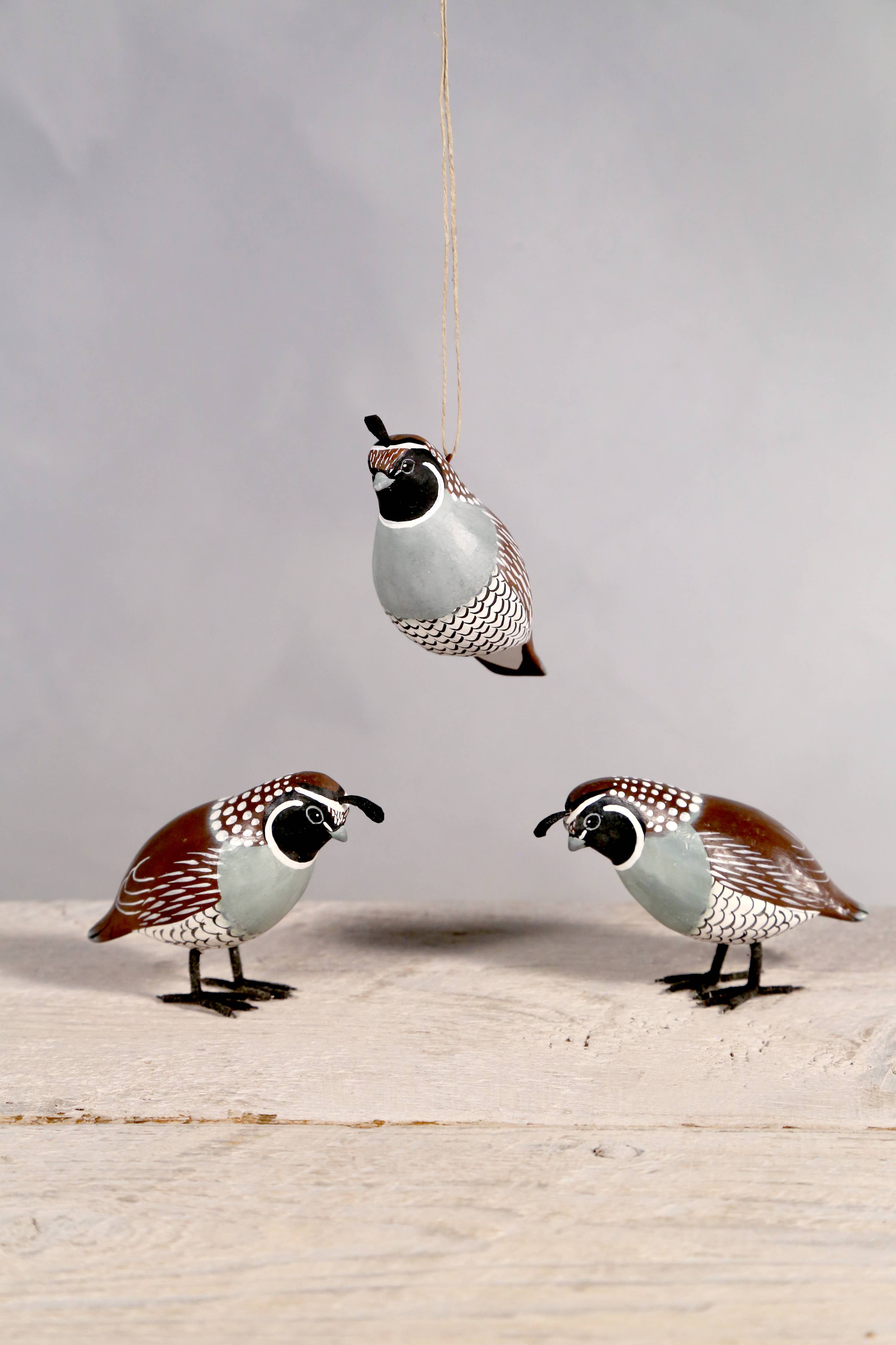 Hanging Quail Wooden Ornament