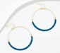 gold hoop blue macrame earrings