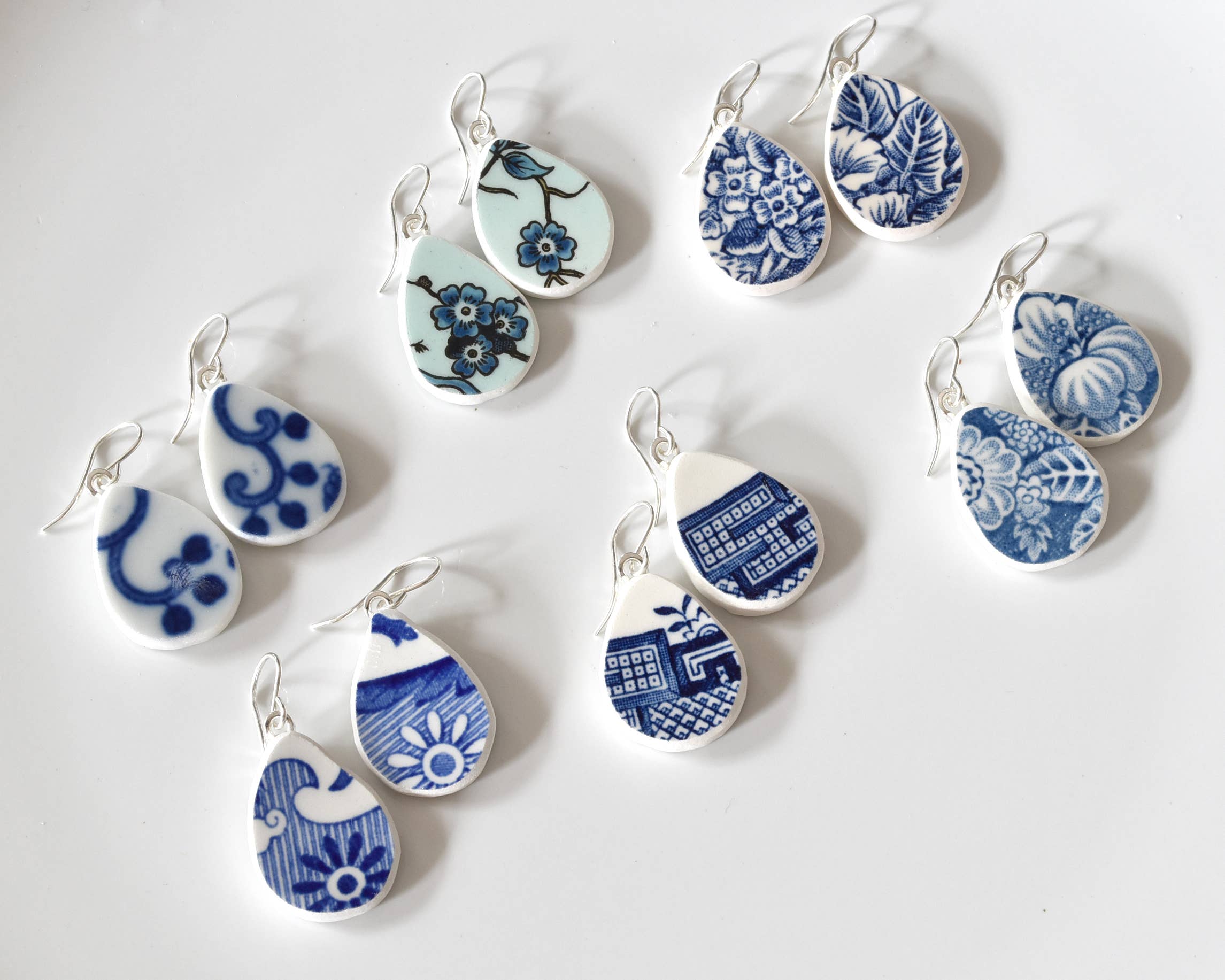 Broken Plate Dangle Earring - Teardrop Shape