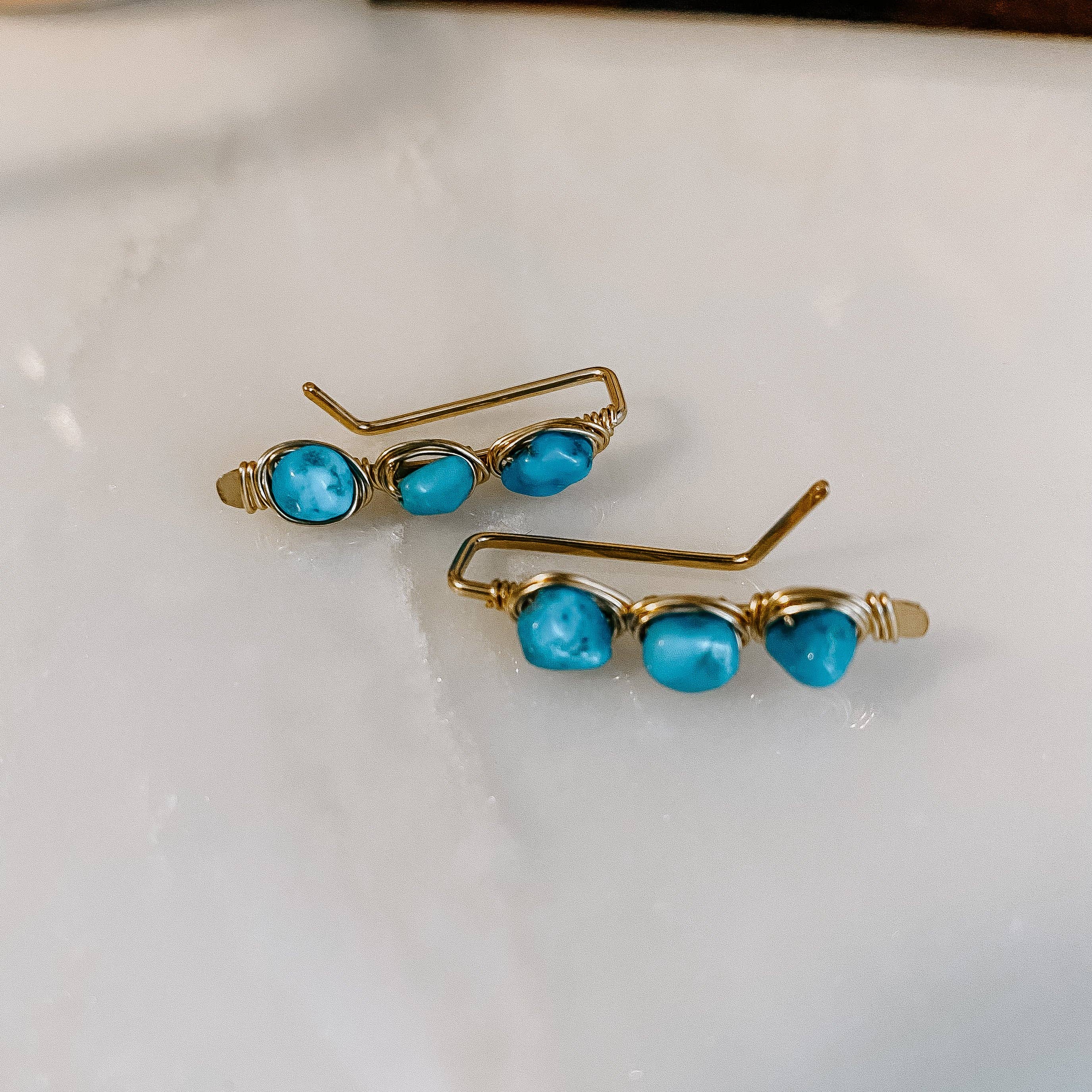 Kingman Turquoise Ear Climbers: the ultimate bling-bling for your lobes, making them dance with joy!