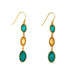 Peacock 3-Drop Earrings by Michael Vincent Michaud featuring a beautiful design with cast bronze and a 24K gold finish, accented with vibrant cast glass.