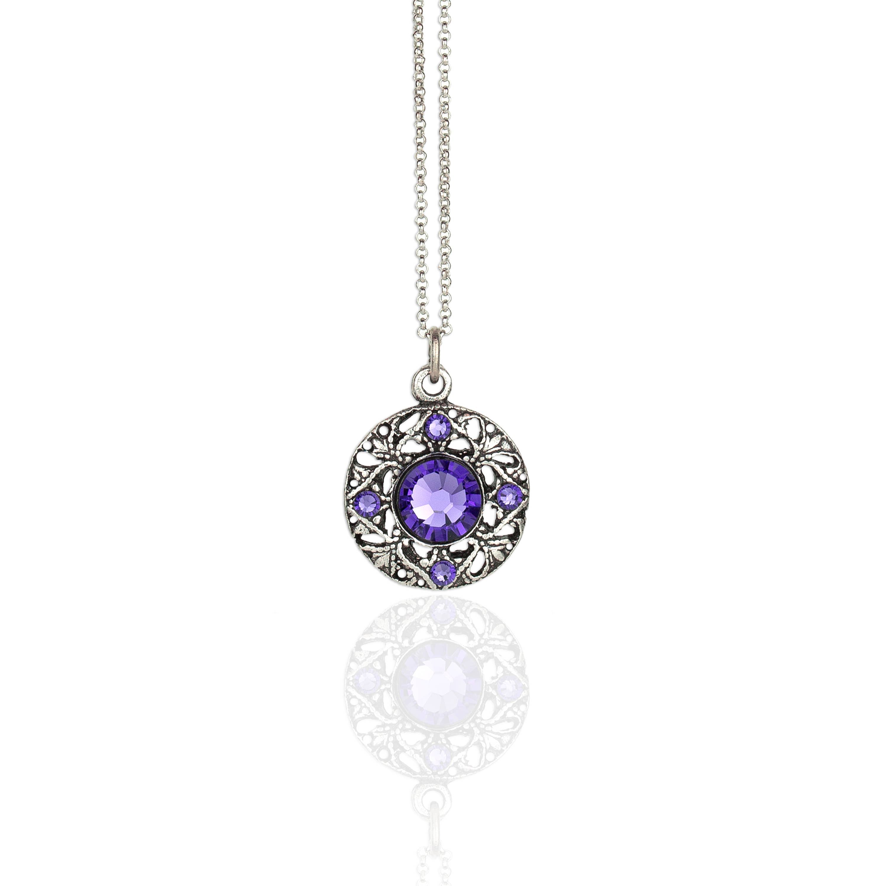 Silver Necklace with a purple gemstone pendant 