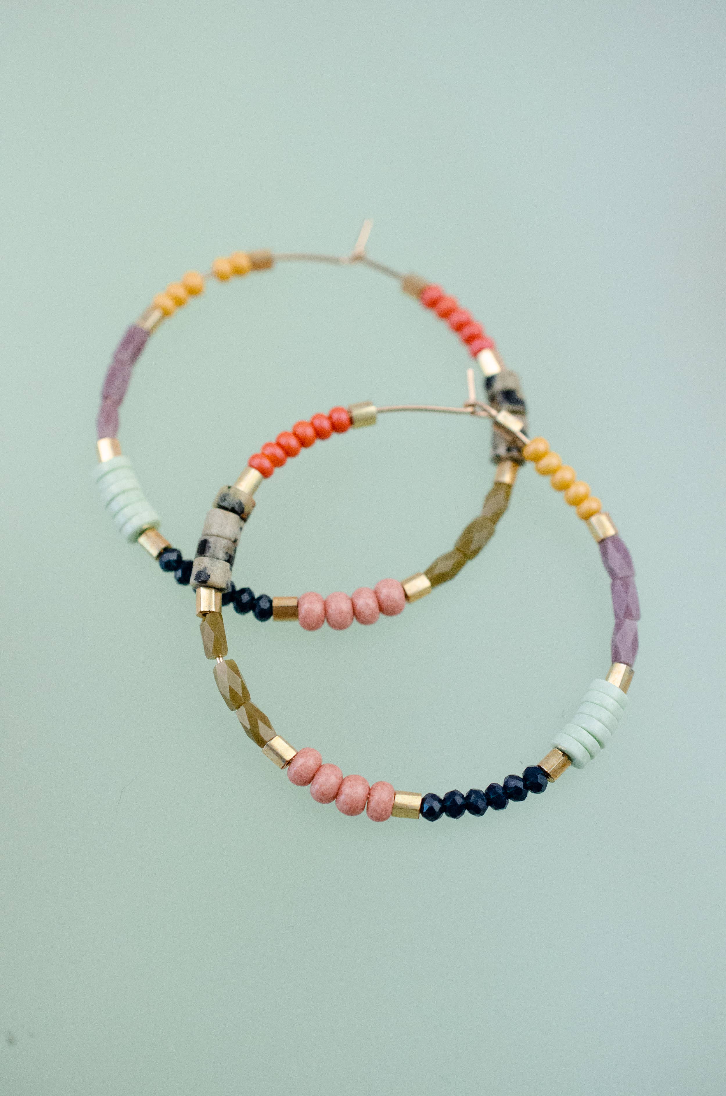 Colorful beaded Gold hoop earrings