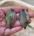 Elegant Botanical Large Leaf Fire Painted Copper Earrings on display, highlighting their lightweight design and stunning colors.