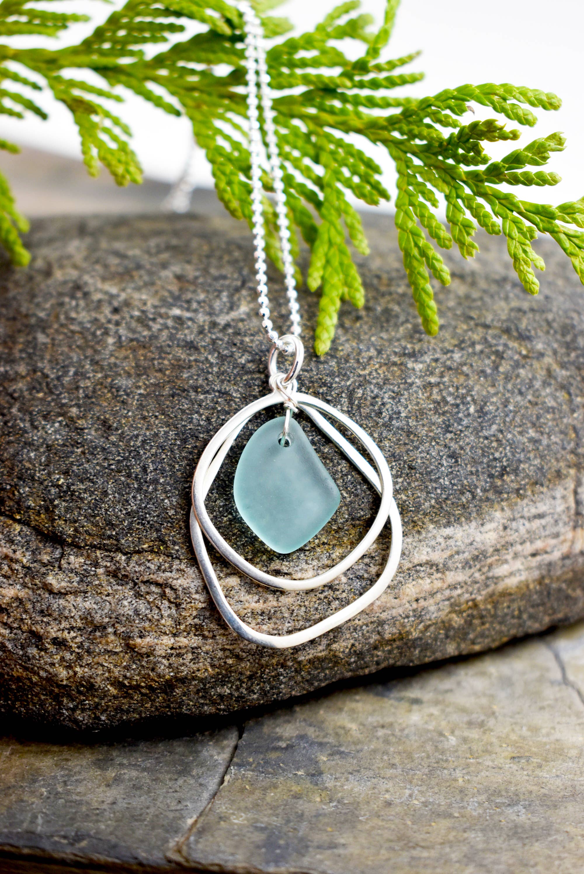 Organic double layer silver + glass pendant: 18 inch / PERWINKLE