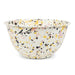 Catalina Large Salad Bowl by Crow Canyon Home in a striking pink and gold sprinkled pattern. This enamelware bowl is stylish and durable, suitable for a variety of dishes.