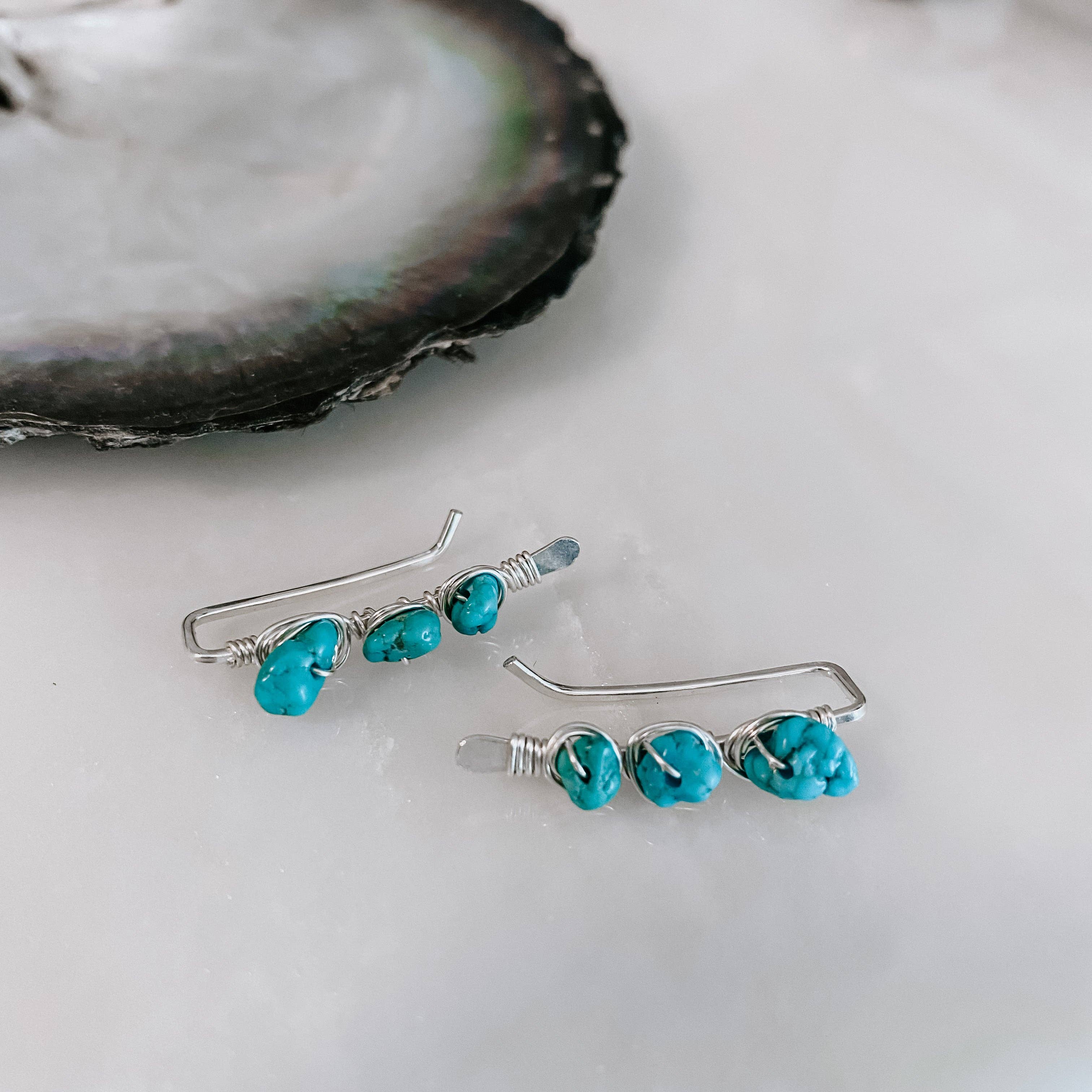Kingman Turquoise Ear Climbers: stylishly climbing the ear like a squirrel on a tree!