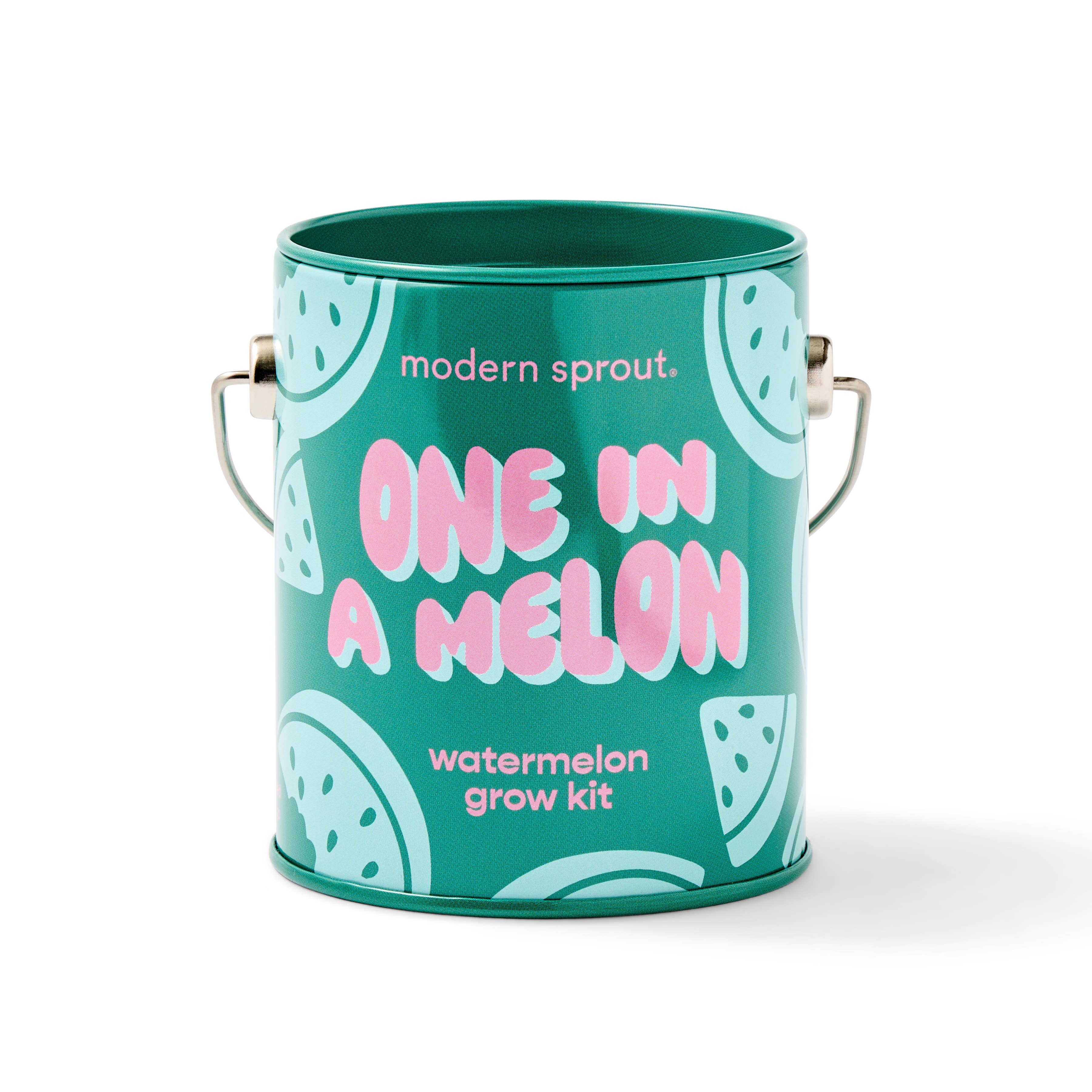 Watermelon grow kit from Modern Sprout showcased in a vibrant green can, part of the complimentary color grow kits.
