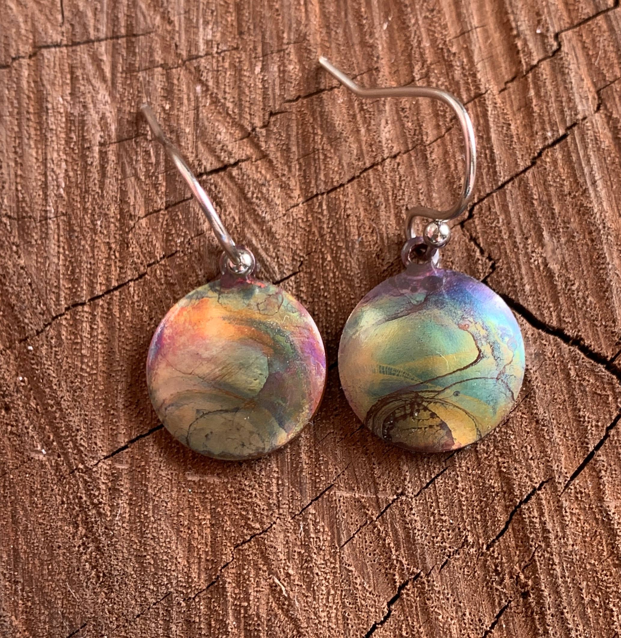 Small Round Fire Painted Copper Earrings