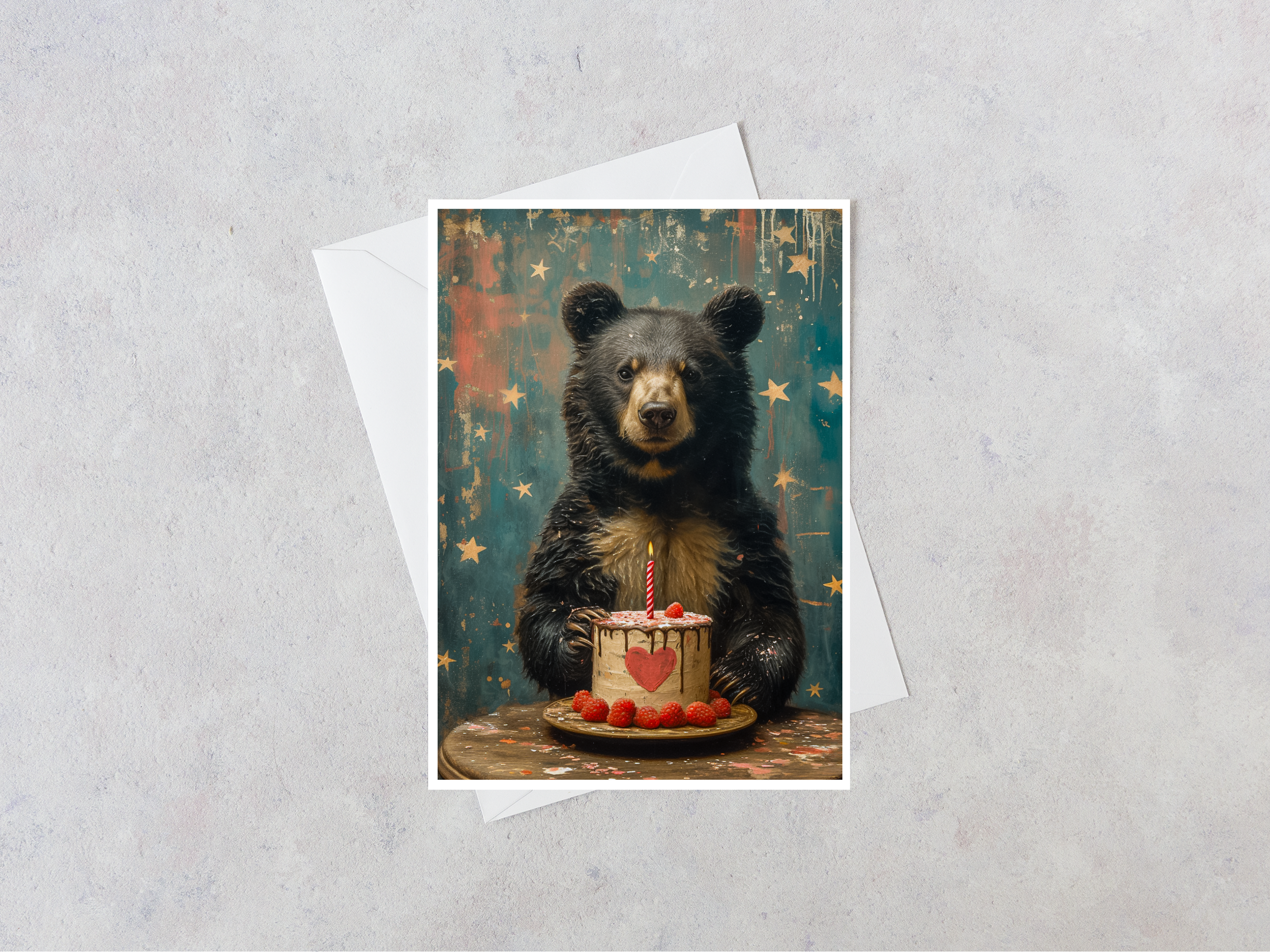 bear with birthday cake greeting card