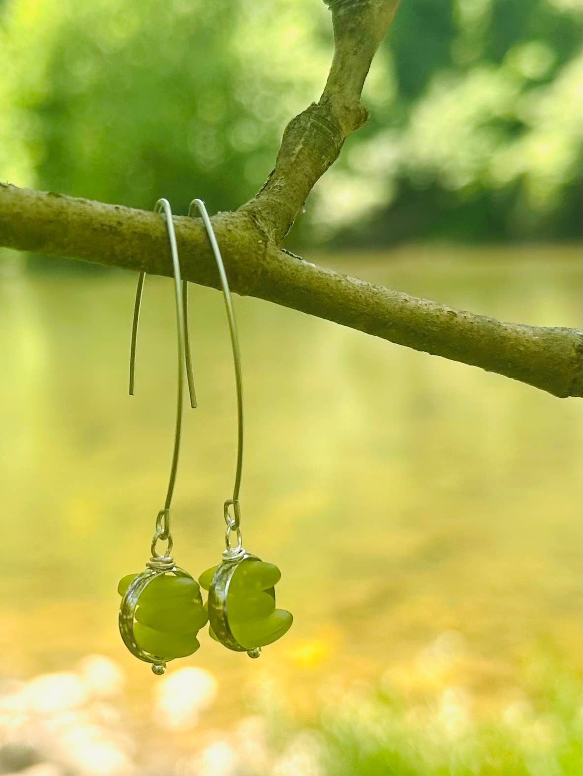 Alternate view of Green Glass Dangles by Suzanna Garrett Designs — green sea glass does the color work here—and it does plenty