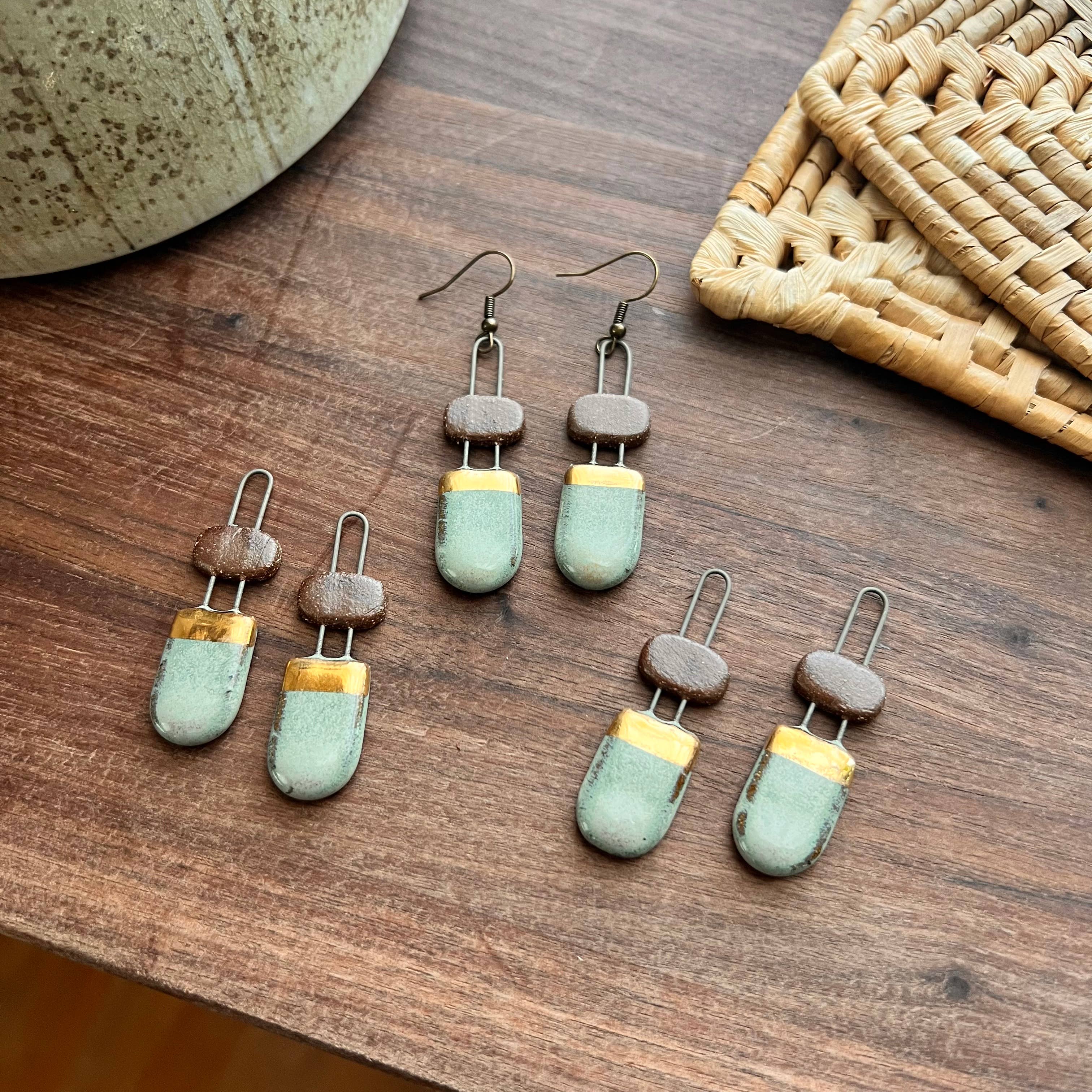 Turquoise and Natural Clay Two Piece Rounded Earrings
