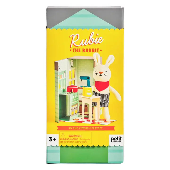 Rubie the rabbit in the kitchen playset by petit collage