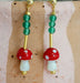 beaded drop earrings with painted mushroom