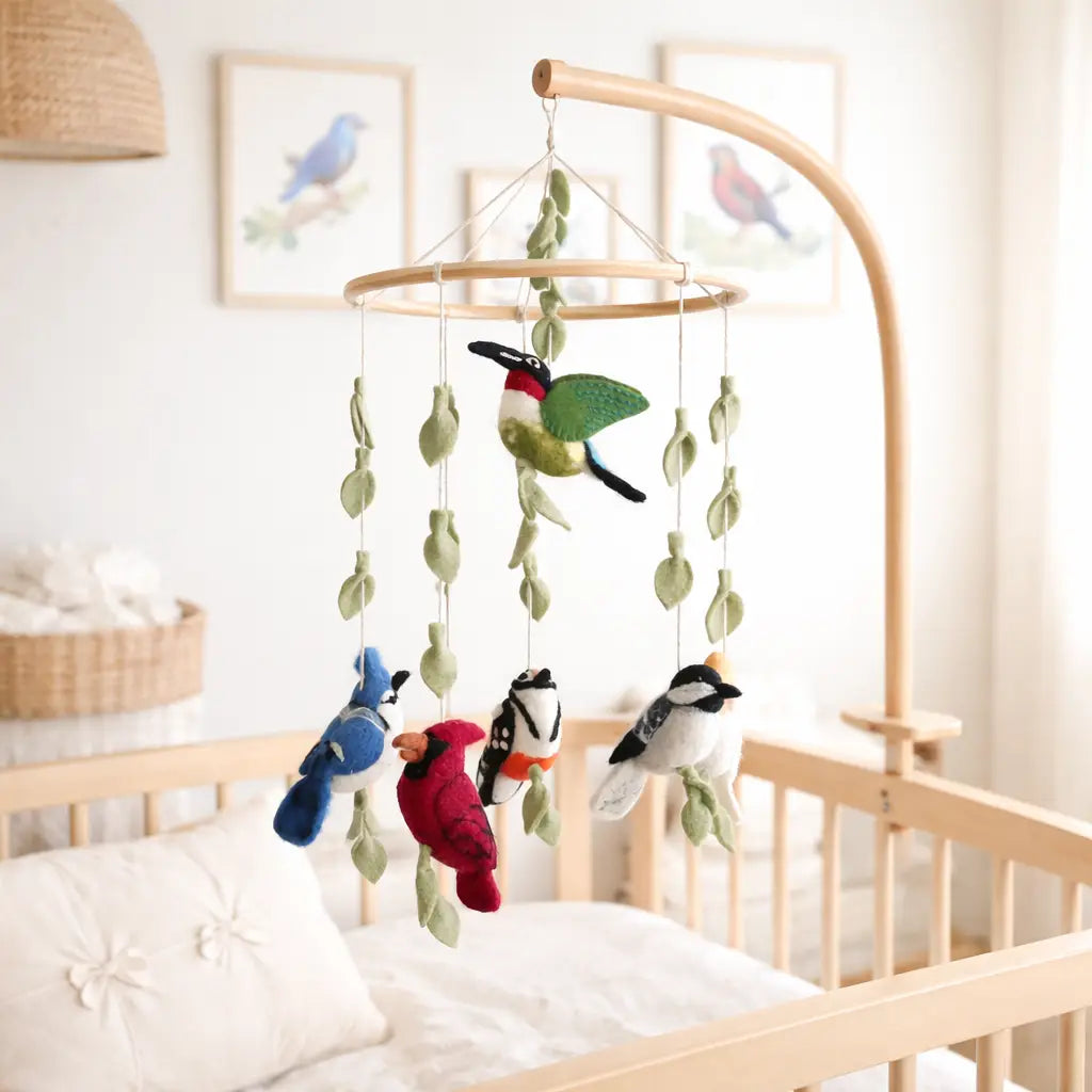 Felt Bird Baby Mobiles featuring a colorful display of hummingbirds bringing imagination to life in a whimsical way.