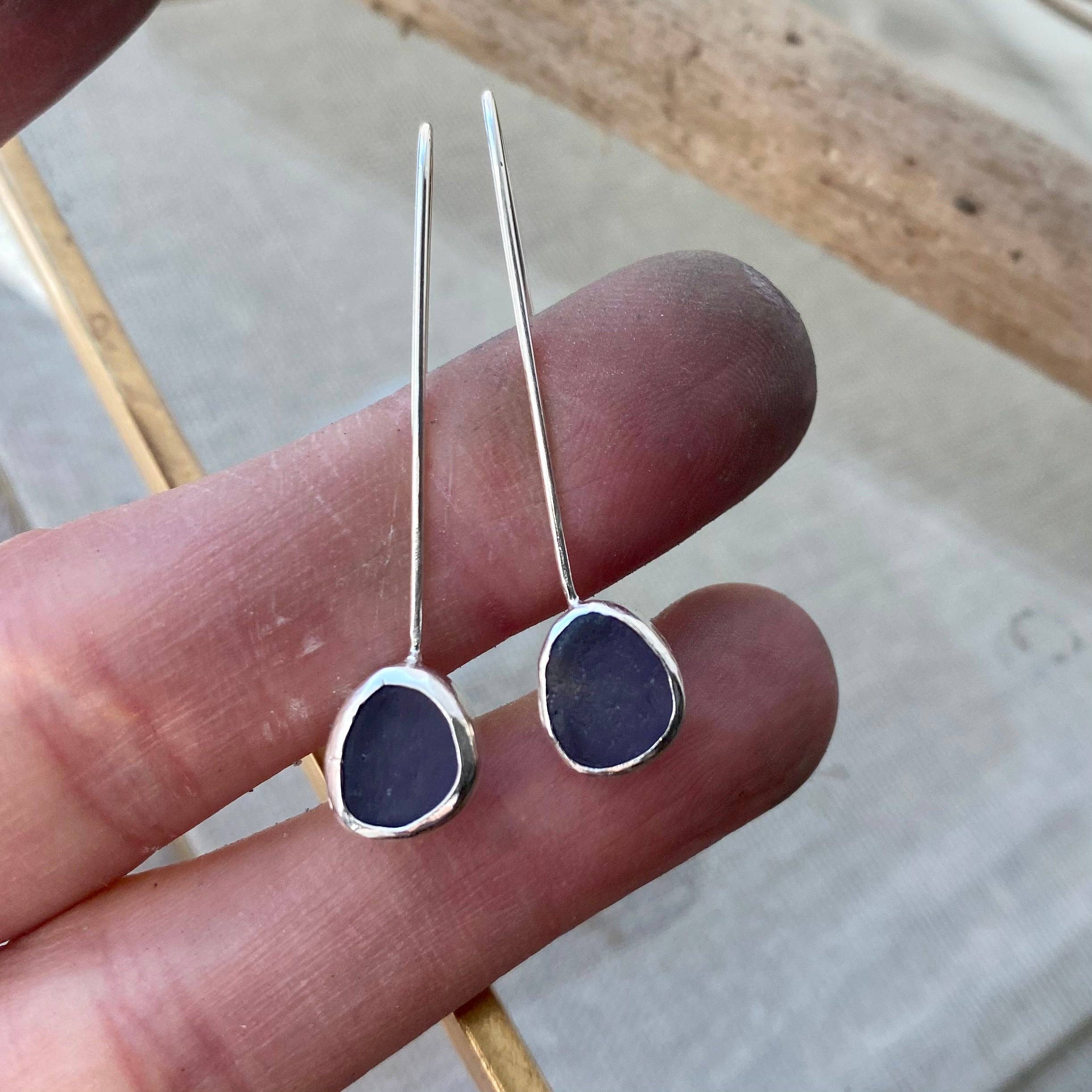 blue sea glass drop earrings