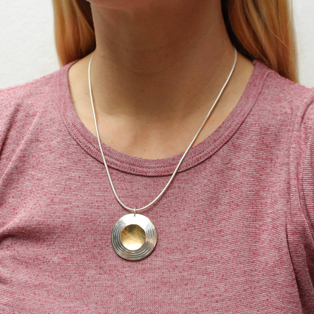 Small Textured Ring and Disc Necklace by Marjorie Baer, handcrafted jewelry made in California