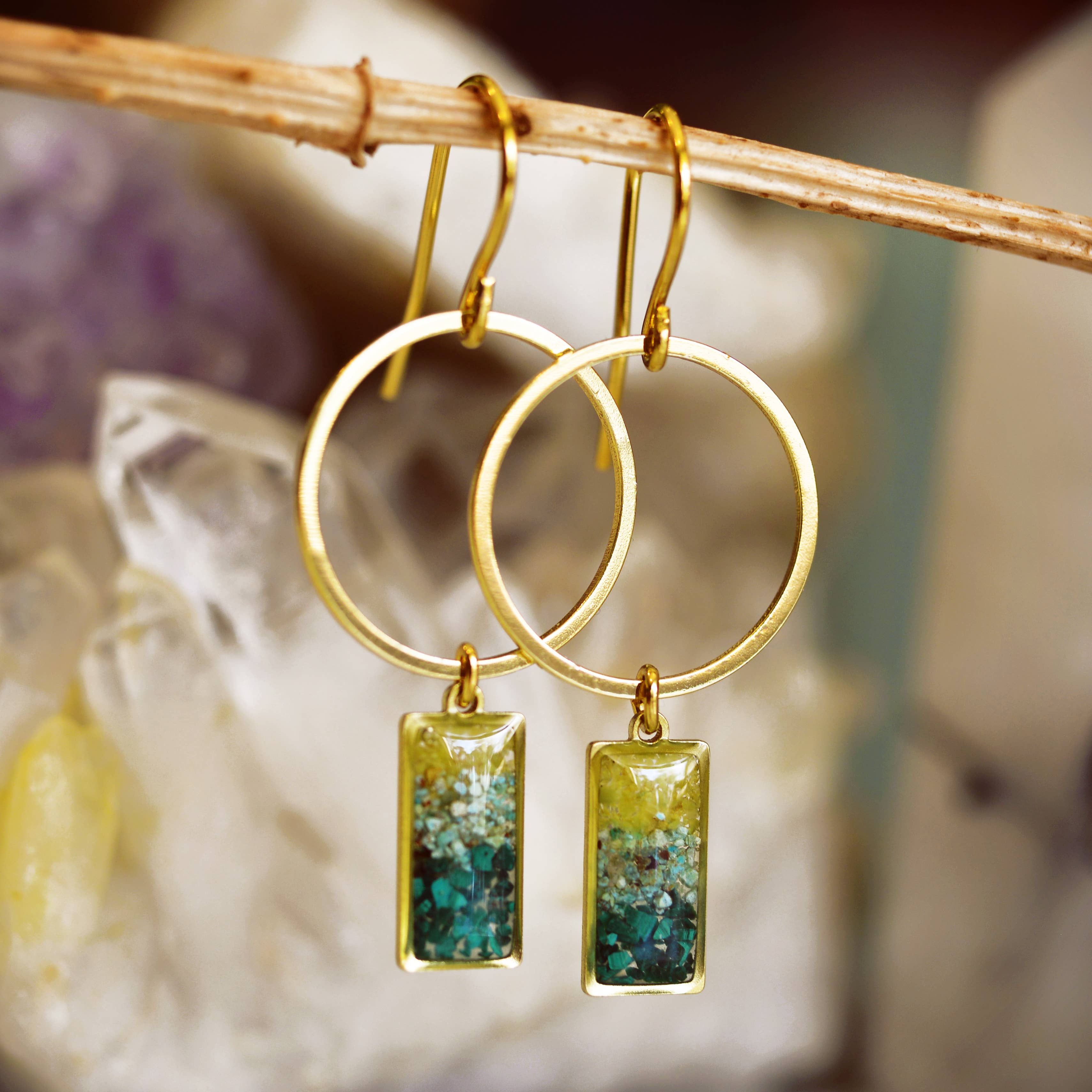 Color Drift Gradient Rectangle and Circle Drop Earrings: Blue