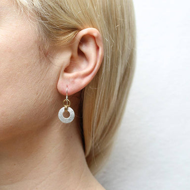 Close-up of Small Double Linked Rings Wire Earrings, highlighting the elegant design with silver and brass rings, perfect for contemporary fashion.