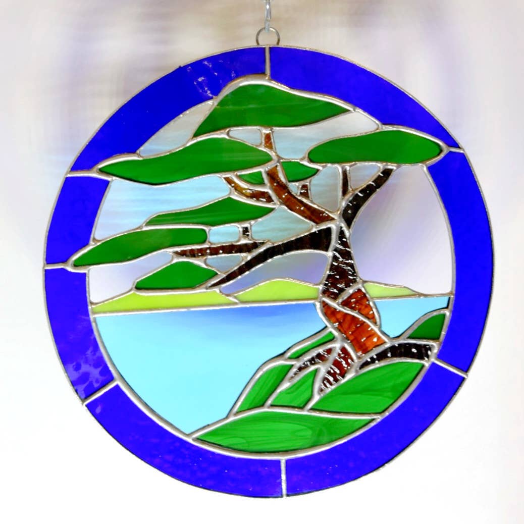 8" Stained Glass Cypress Tree Panel - Nature Decor