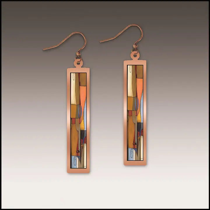 Skinny Rectangle with Copper Earrings