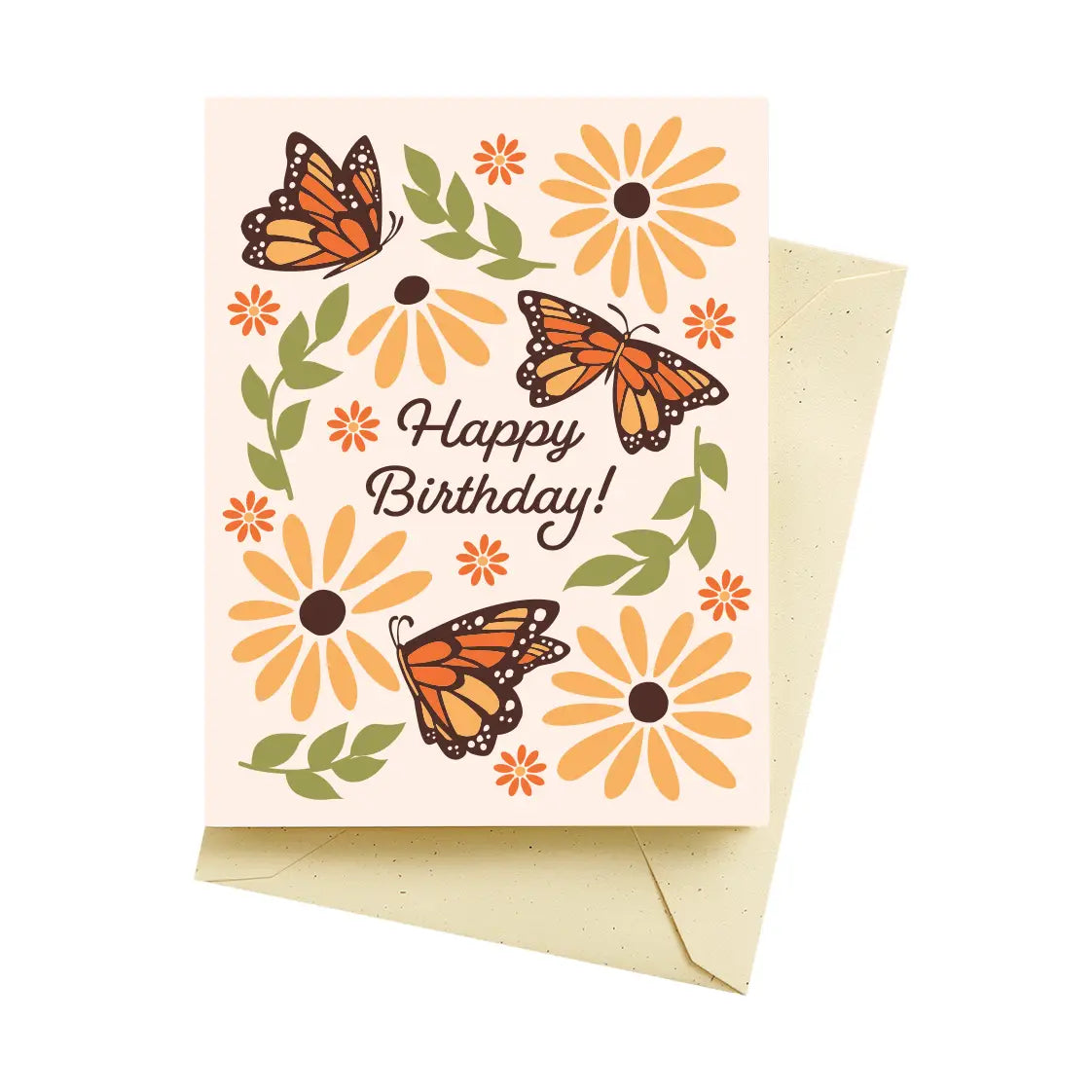 Happy Birthday card adorned with butterflies and flowers in a vibrant design, created for Seltzer Goods Card Collection.