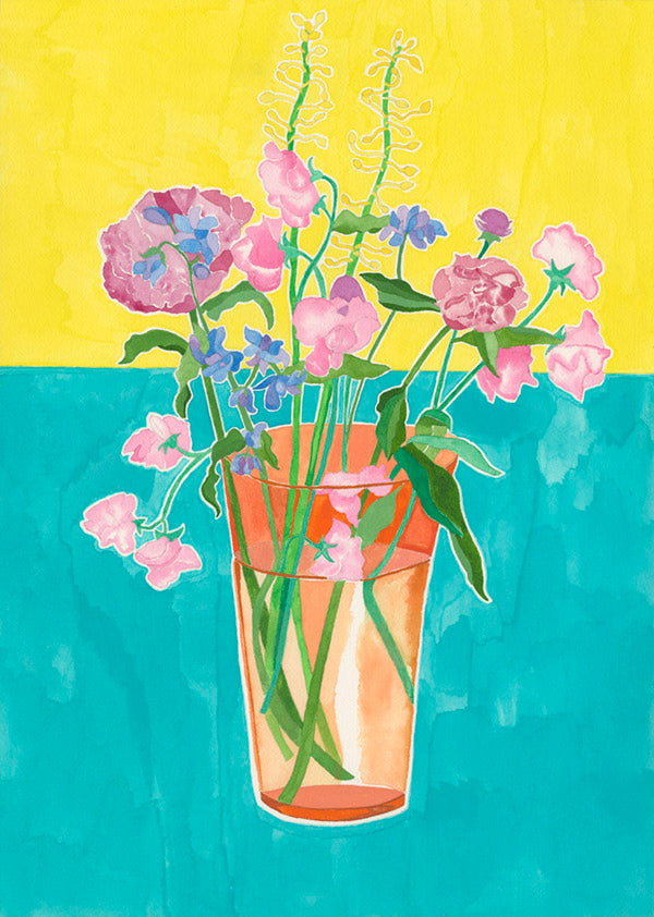 floral card in vase blank greeting card
